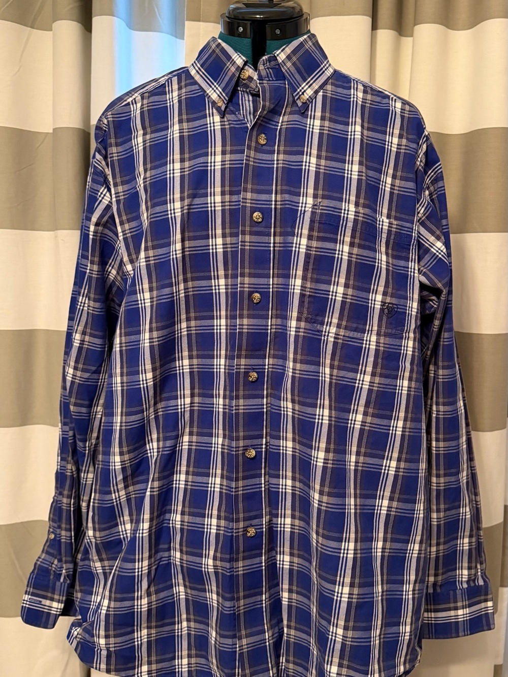 riat Pro Series Blue Plaid Vented Western Shirt XL